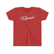 Load image into Gallery viewer, Red 100 percent cotton UNLV Runnin' Rebel basketball youth kids t-shirt with Runnin' in white script