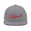 Load image into Gallery viewer, Gray snapback UNLV Runnin' Rebel basketball hat with vintage style Runnin' in red script