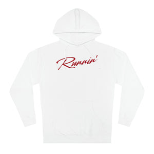 White vintage UNLV Rebel basketball cotton blend hoodie with Runnin' in retro red script