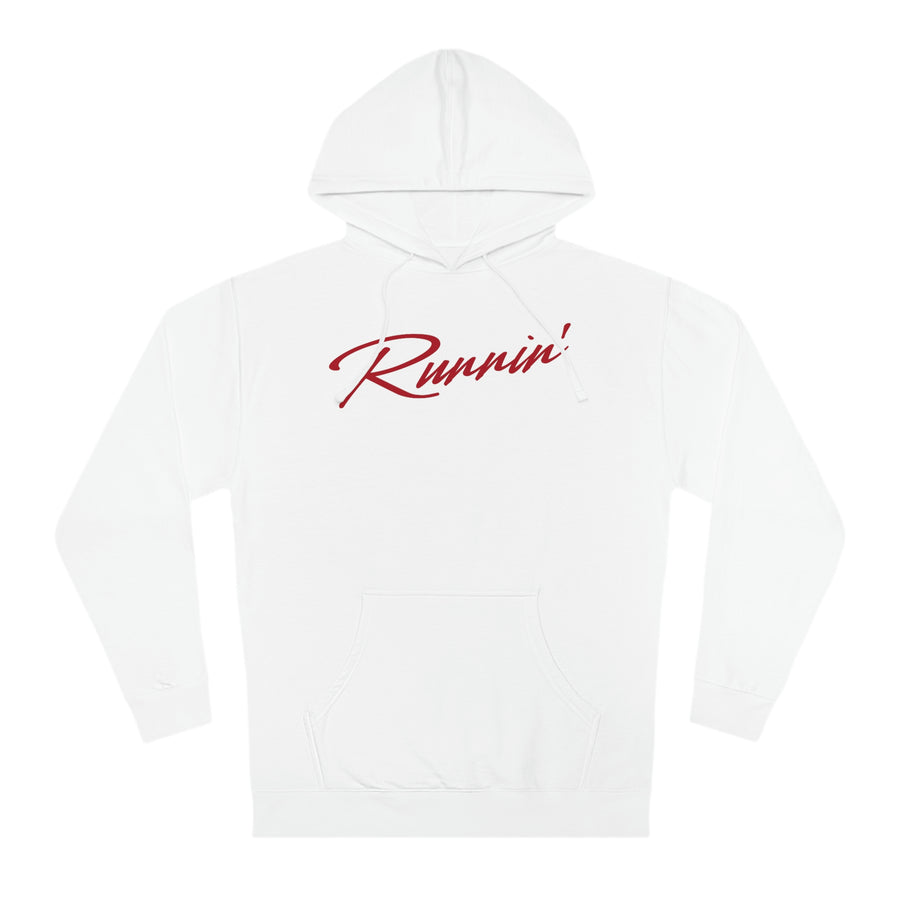 White vintage UNLV Rebel basketball cotton blend hoodie with Runnin' in retro red script
