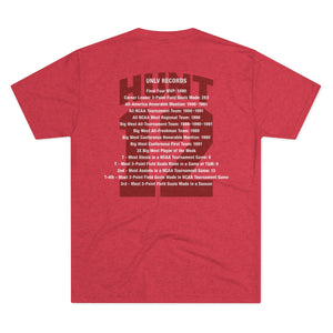 Backside of red retro UNLV Runnin' Rebels graphic shirt for jersey retirement of number 12 Anderson Hunt