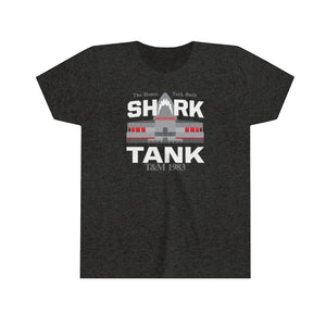 Black vintage 1980's style kids t-shirt of the Shark Tank, the Thomas & Mack Center where coach Jerry Tarkanian, known as Tark the Shark, led the UNLV Runnin' Rebels basketball team