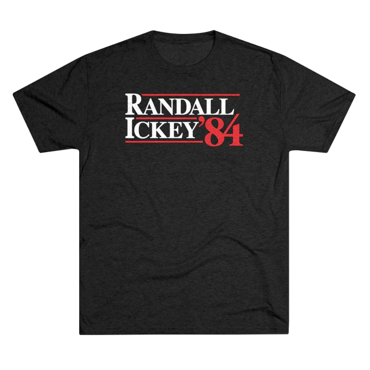 Black tri-blend retro UNLV football t-shirt with Randall Ickey 1984 on the front in vintage campaign style graphic. Inspired by Randall Cunningham and Ickey Woods