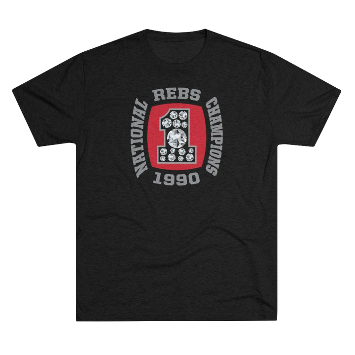 Vintage UNLV basketball black tri-blend t-shirt with replica of their 1990 National Championship ring on the front
