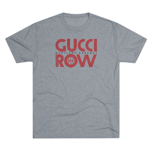 Grey tri-blend retro style t-shirt with Gucci Row in red letters, the famous courtside seats of UNLV Runnin' Rebels basketball