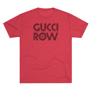 Red tri-blend retro style t-shirt with Gucci Row in black letters, the famous courtside seats of UNLV Runnin' Rebels basketball