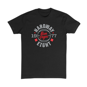 VIntage UNLV Rebel basketball cotton t-shirt with 1977 Hardway Eight circled around the words RUN VEGAS in a retro script.