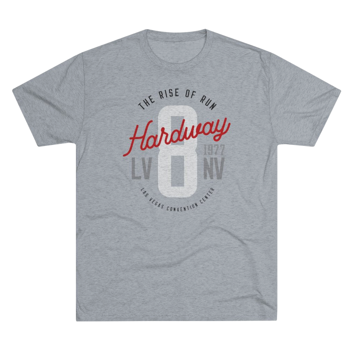 Retro UNLV basketball grey tri-blend t-shirt with vintage style Hardway Eight script design