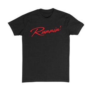 Black 100 percent cotton UNLV Runnin' Rebel basketball t-shirt with Runnin' in retro red script