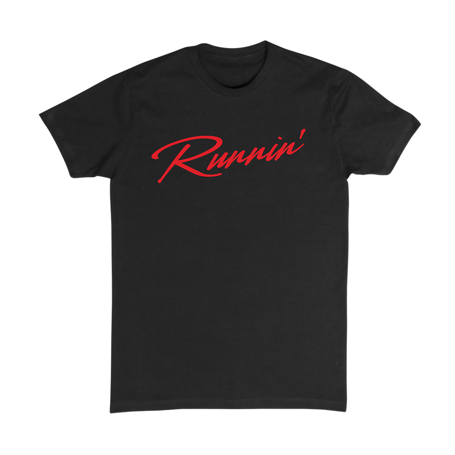 Black 100 percent cotton UNLV Runnin' Rebel basketball t-shirt with Runnin' in retro red script
