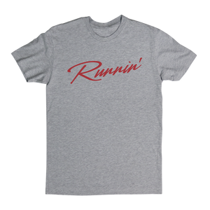 Grey 100 percent cotton UNLV Runnin' Rebel basketball t-shirt with Runnin' in retro red script
