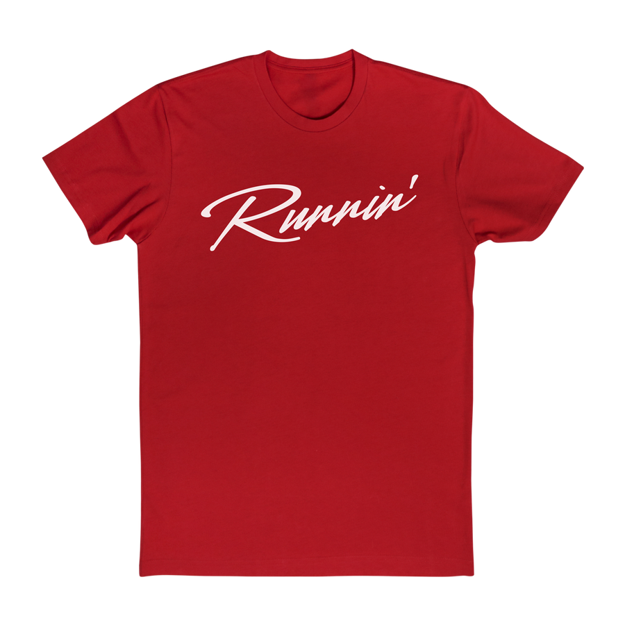 Red 100 percent cotton UNLV Runnin' Rebel basketball t-shirt with Runnin' in white script