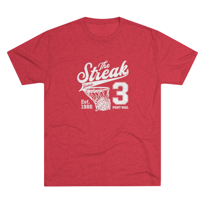 Vintage 1980's UNLV basketball red tri-blend shirt with 3-point streak graphic on the front in white