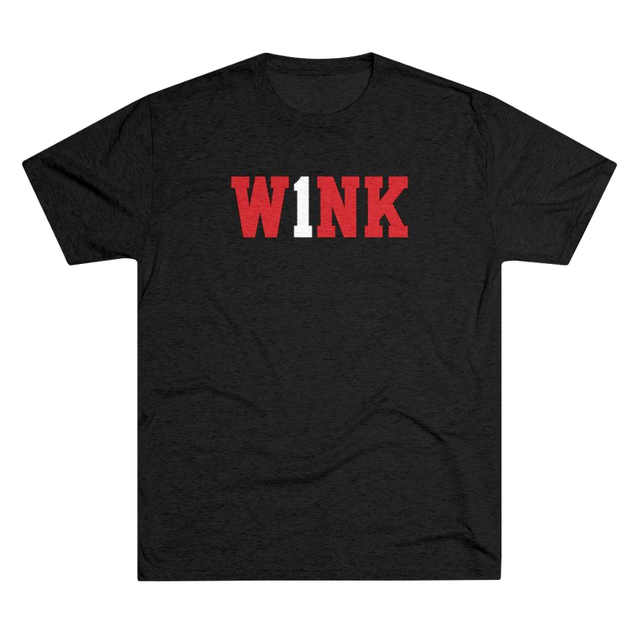 Black graphic tee of UNLV basketball legend Jovan Wink Adams with his jersey number 1 as part of his name W1NK