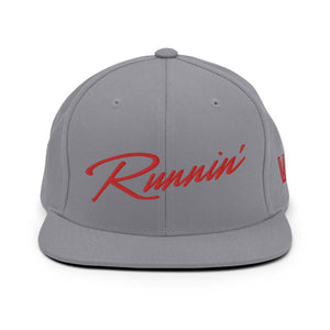Gray snapback UNLV Runnin' Rebel basketball hat with vintage style Runnin' in red script