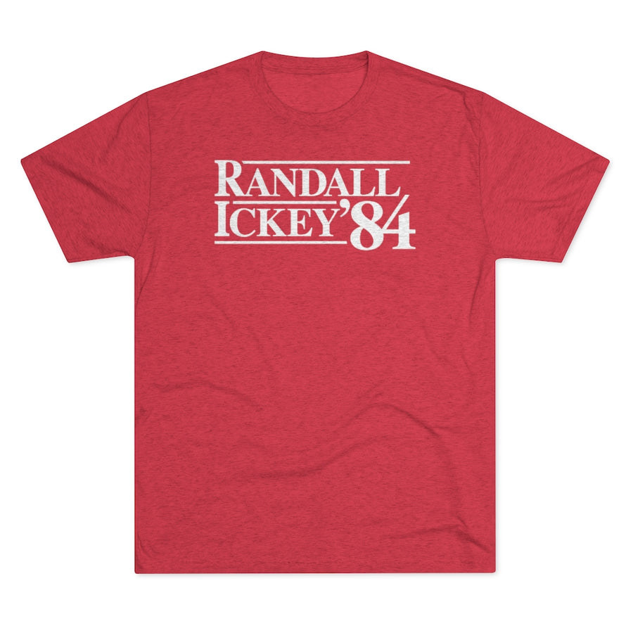 Red tri-blend retro UNLV football t-shirt with Randall Ickey 1984 on the front in vintage campaign style graphic. Inspired by Randall Cunningham and Ickey Woods
